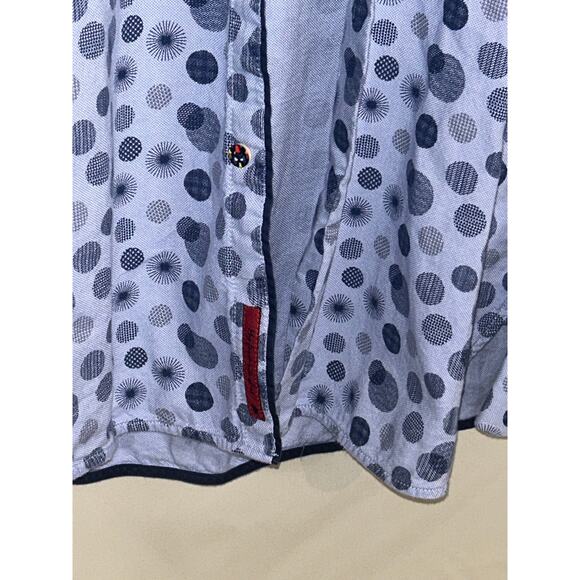 Visconti Black Men Button-Up Shirt Medium Blue Polka Dot 100% Cotton Long Sleeve - Picture 5 of 7